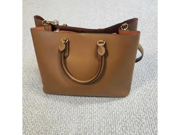 Lauren Ralph Lauren Dryden Marcy Satchel Brown Leather Women's Large - Picture 5 of 12